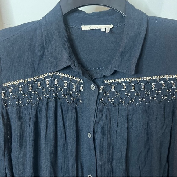 Anthropologie Floreat Beulah Beaded Button long Sleeve Tunic▪️size S Dark Gray - Picture 7 of 11